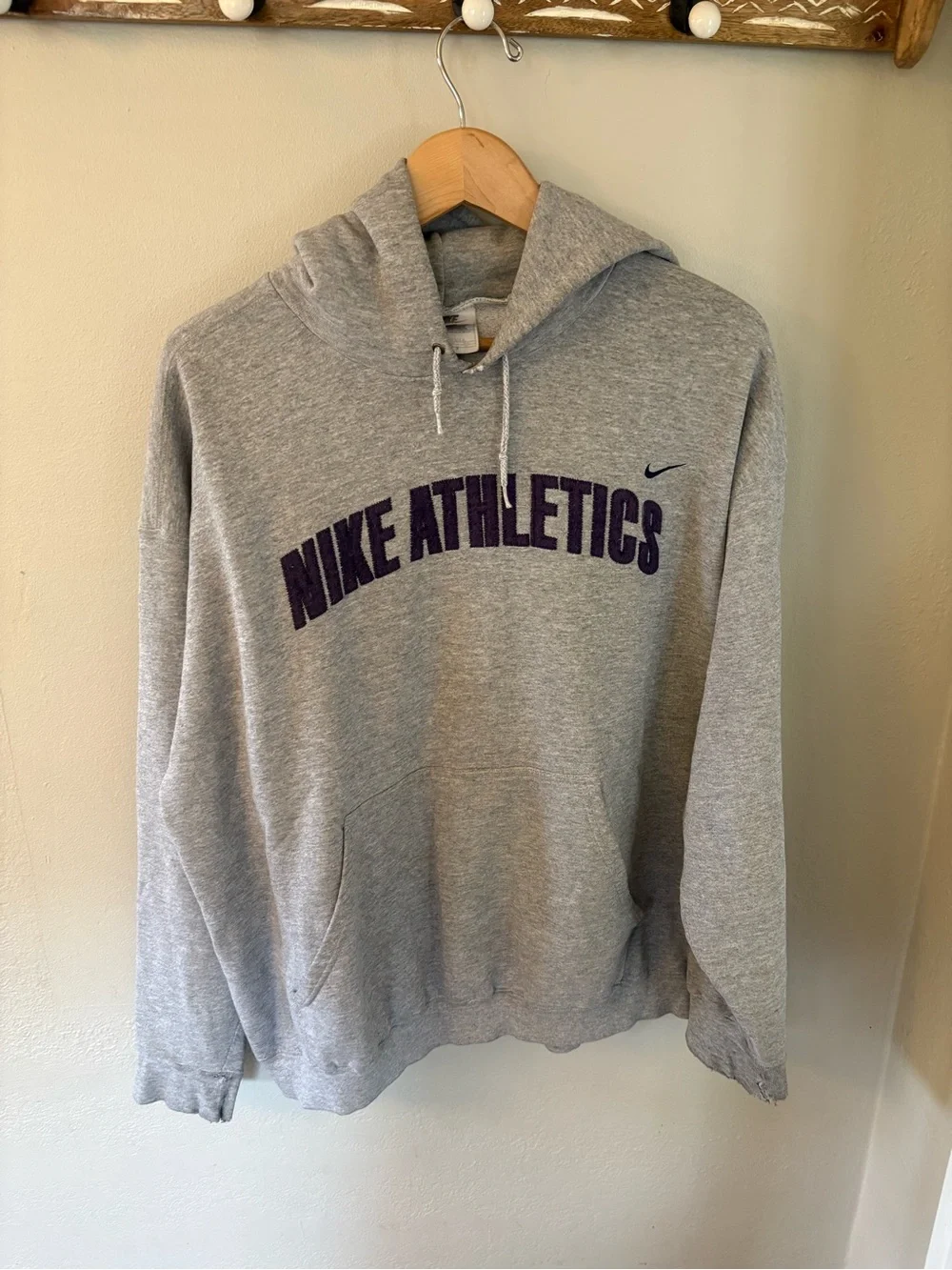 Vintage Nike Gray Hoodie with Purple NIKE ATHLETICS Made in USA